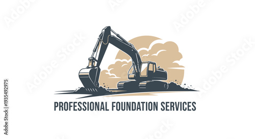 Heavy-duty excavator digging earth for professional foundation services.