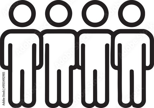 Four People Standing in Row Group Team Line Art Icon Vector