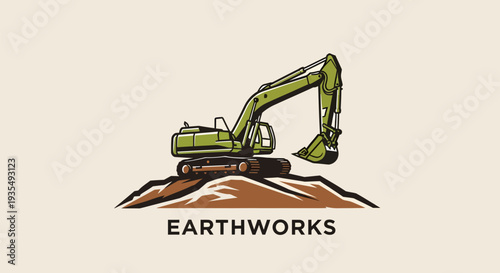 Heavy-duty excavator digging earthworks on a construction site.