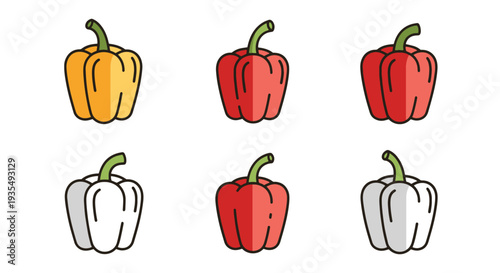 Bell pepper Line art vector soft tone color illustration