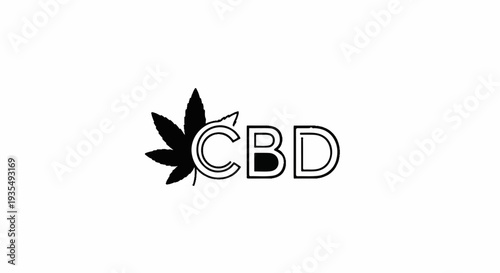 A black cannabis leaf subtly merges with bold white text spelling "CBD