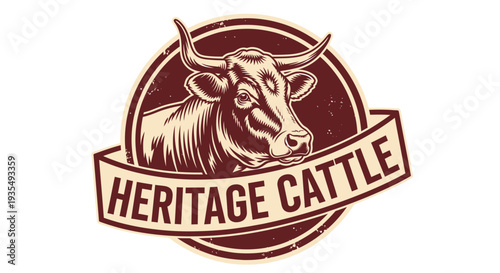 Heritage Cattle Emblem with Bull Illustration.