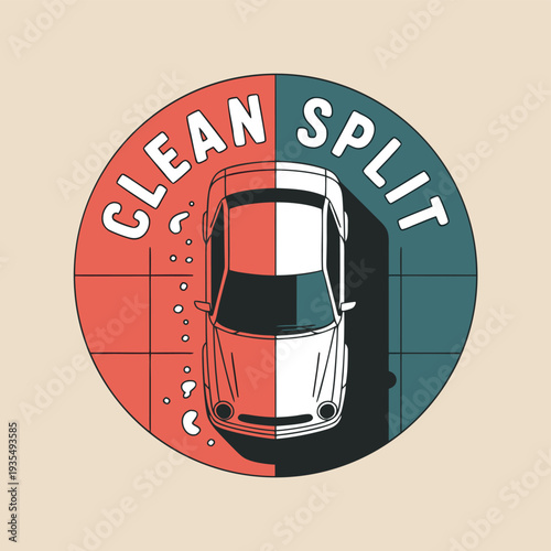 Clean split car wash service round logo design on beige background for business advertising