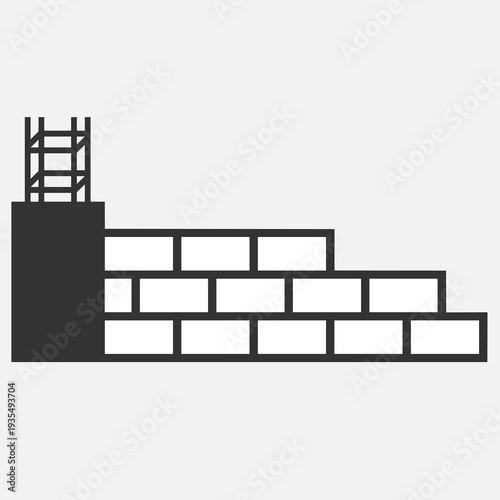 Construction process icon of brick wall with reinforced concrete column structure. vector illustration in black and white.