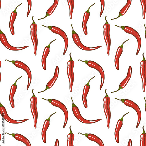 Seamless pattern with hot red pepper on a white background.