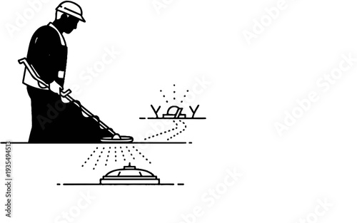 Person with metal detector searching for buried objects, with signals shown