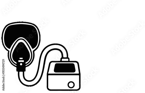 Simple illustration of a nebulizer with mask and tube on a white background