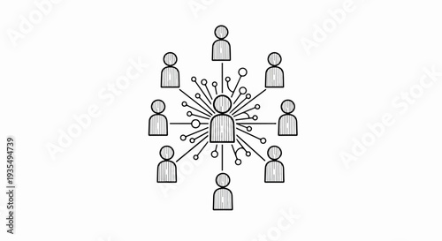 Stylized icon depicting a central figure connected to others in a network