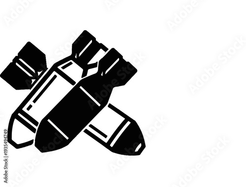 Stylized illustration of three bombs or projectiles