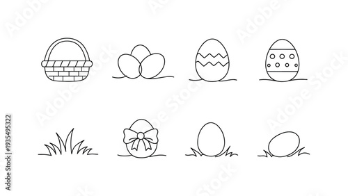 Spring egg and floral decorative border set with seasonal botanical accents