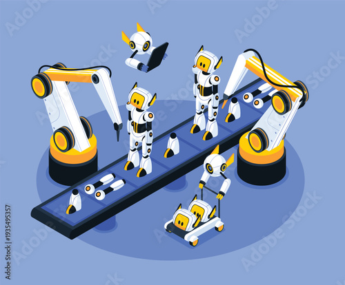 Isometric Robots and Automation Technology Illustration