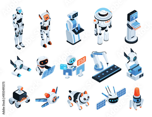 Isometric Robot Automation and AI Technology Full Vector Set