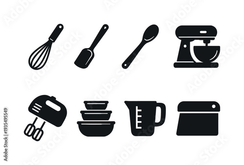 Kitchen and beverage silhouette icon collection including mug, kettle and teapot