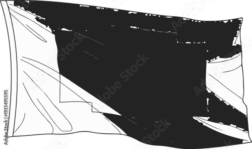 A stylized, monochromatic depiction of a rippling flag with bold lines