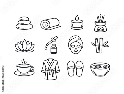 Beauty and cosmetic outline icon set featuring skincare, perfume and makeup elements