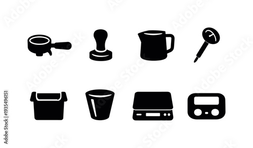 Kitchen appliances and cooking silhouette icon set featuring blender, pot, kettle and household culinary elements