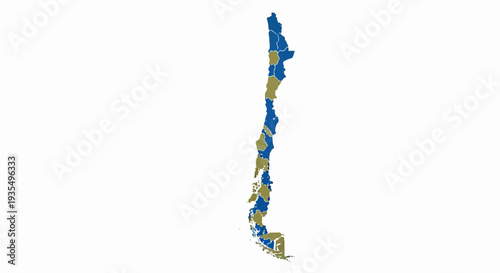 Map of Chile divided into regions with blue and tan coloring