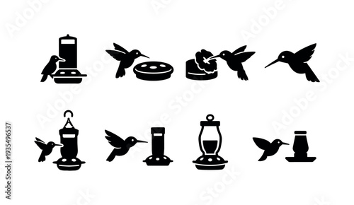 Solid black garden lantern and outdoor decor icon set.