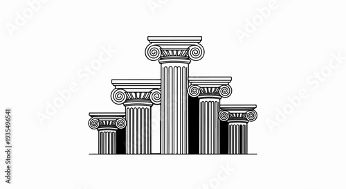 Five classical columns in receding order of height and depth