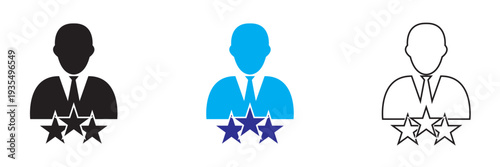 Talent acquisition , Customer Satisfaction Rating Line Icon . user profiles with star ratings illustrating customer satisfaction levels, online reviews, feedback system, and reputation concept.