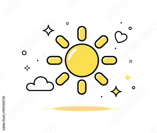 Minimal positivity symbol. Stylized sun with rounded edges and balanced proportions, centered with generous