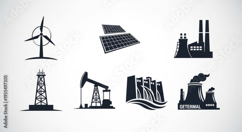Collection of Industrial Energy Production Icons.