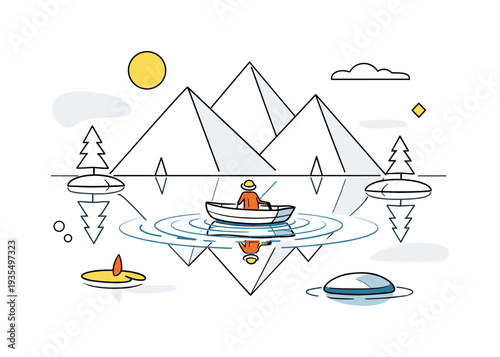 Mountain river adventure outdoor exploration landscape illustration