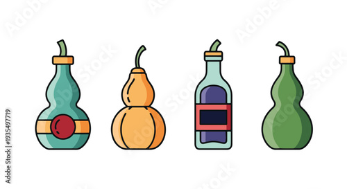 Bottle gourd Line art vector colorful design concept illustration