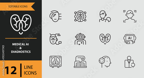 Medical artificial intelligence diagnostics outline healthcare icons