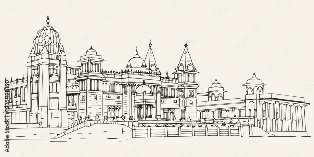 Naklejka premium Detailed sketch of the Chowmahalla Palace in Hyderabad India