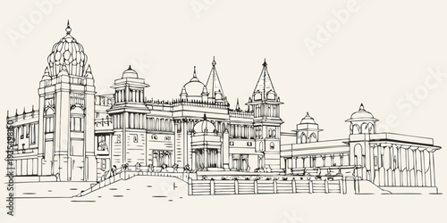 Detailed sketch of the Chowmahalla Palace in Hyderabad India