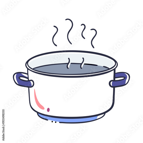 Boiling pot with steam rising in simple, cartoonish style - Concept of cooking  