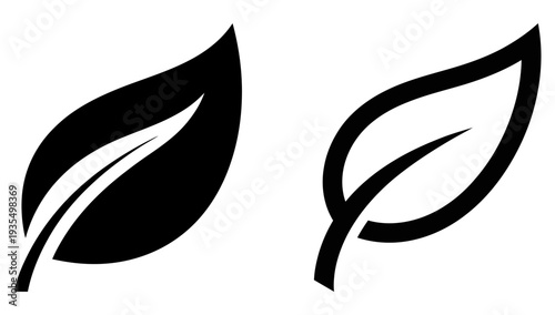 Black leaf icons set representing nature and sustainability | minimalist foliage symbols isolated on white background | vector flat design