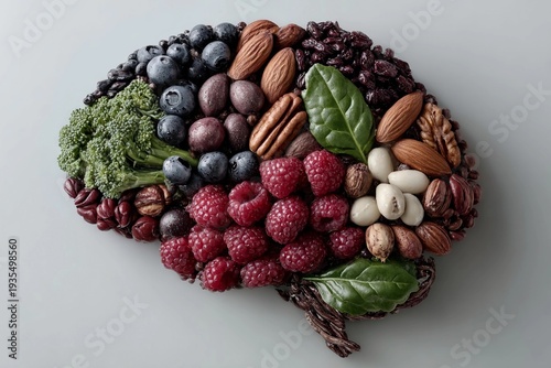 Wallpaper Mural Food arranged to form the shape of a brain highlighting selected healthy items and colors in a clear layout on a smooth surface Torontodigital.ca