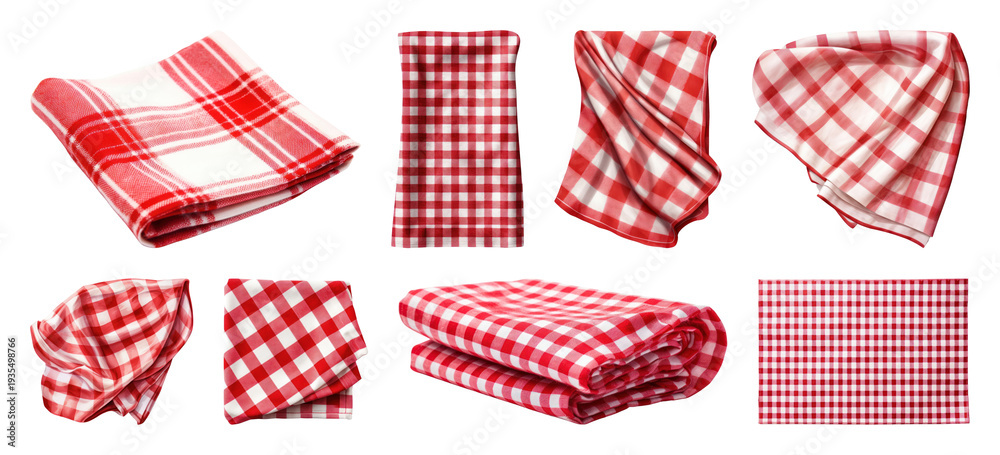 Obraz premium PNG Red checkered fabric collection on transparent background