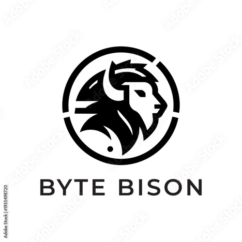 Byte Bison Minimalist Bison Head Logo Modern Black and White Vector Emblem Tech Animal Branding Design