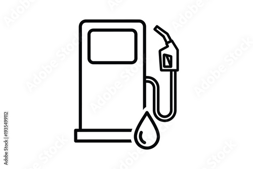 A detailed illustration of a gas pump with a fuel nozzle dispensing liquid. Vector