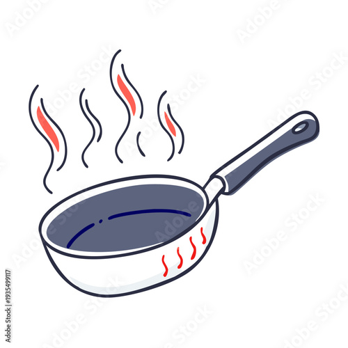 Sizzling pan with steam rising, concept of food preparation  