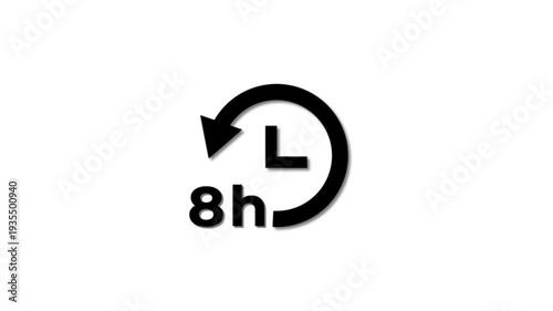 Abstract 8 hours clock with circle arrow animated. Clock timer, time passage waiting time animation icon. Stopwatch animated icon clock with moving arrows simple animation with white background.
