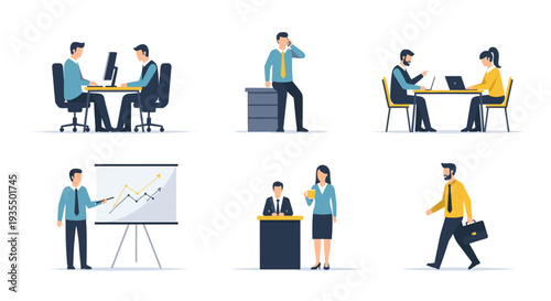 Business people working, collaborating, presenting, and communicating at office