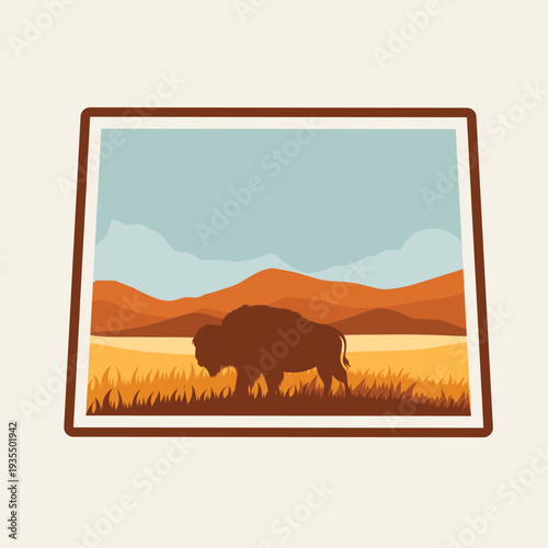 Wyoming Bison and Prairie Silhouette Perfect for Print, Apparel,etc