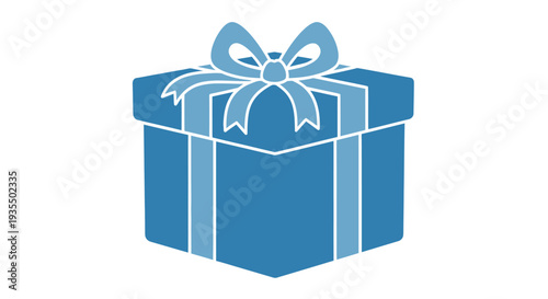 Blue Gift Box with Ribbon Illustration.