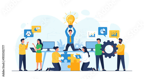 Business team collaborating on creative ideas and problem solving