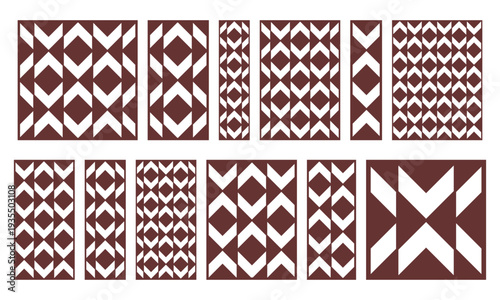 Abstract geometric laser cut frame collection with repeating ornamental shapes. Decorative vector templates for CNC cutting, wood panels, metal screens and stencil design.