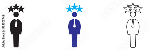 Talent acquisition , Customer Satisfaction Rating Line Icon . user profiles with star ratings illustrating customer satisfaction levels, online reviews, feedback system, and reputation concept.
