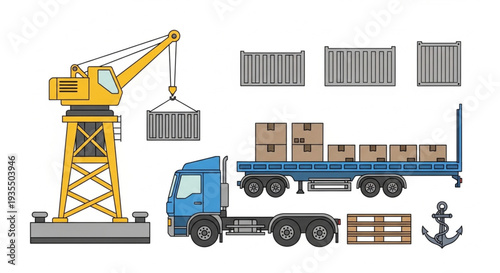 Shipping and Logistics Equipment Illustration.