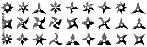set vector Shuriken silhouettes icon. ninja star symbol. Japanese traditional weapons sign template design illustration
