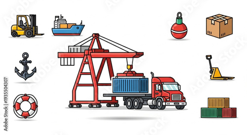 Shipping and Logistics Icons and Illustration.