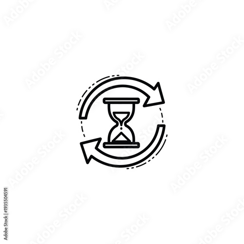 Simple Line Icon of Hourglass with Cyclic Arrows Indicating Time Management and Productivity Illustrated in Minimalist Style