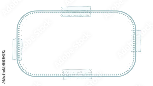 Technical drawing of an oval racetrack with dashed lines and rectangular markings on a white background.